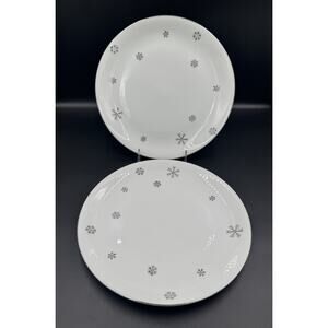 Vintage Seyei Snowy MCM Atomic Snowflake 10.5” Dinner Plate Set Of 2